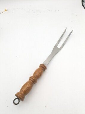 Vintage Meat Fork 11 3/4" Wood Handle Stainless Steel Japan